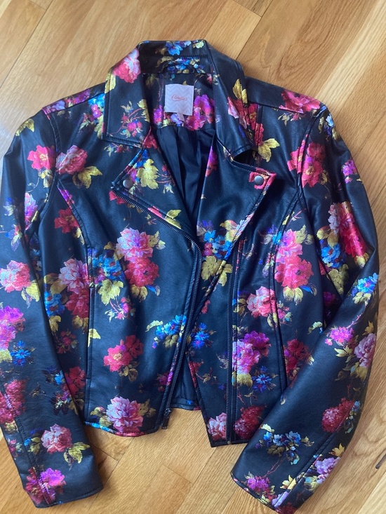 Candies Floral Metallic Faux Leather Jacket Sz S - Picture 4 of 4